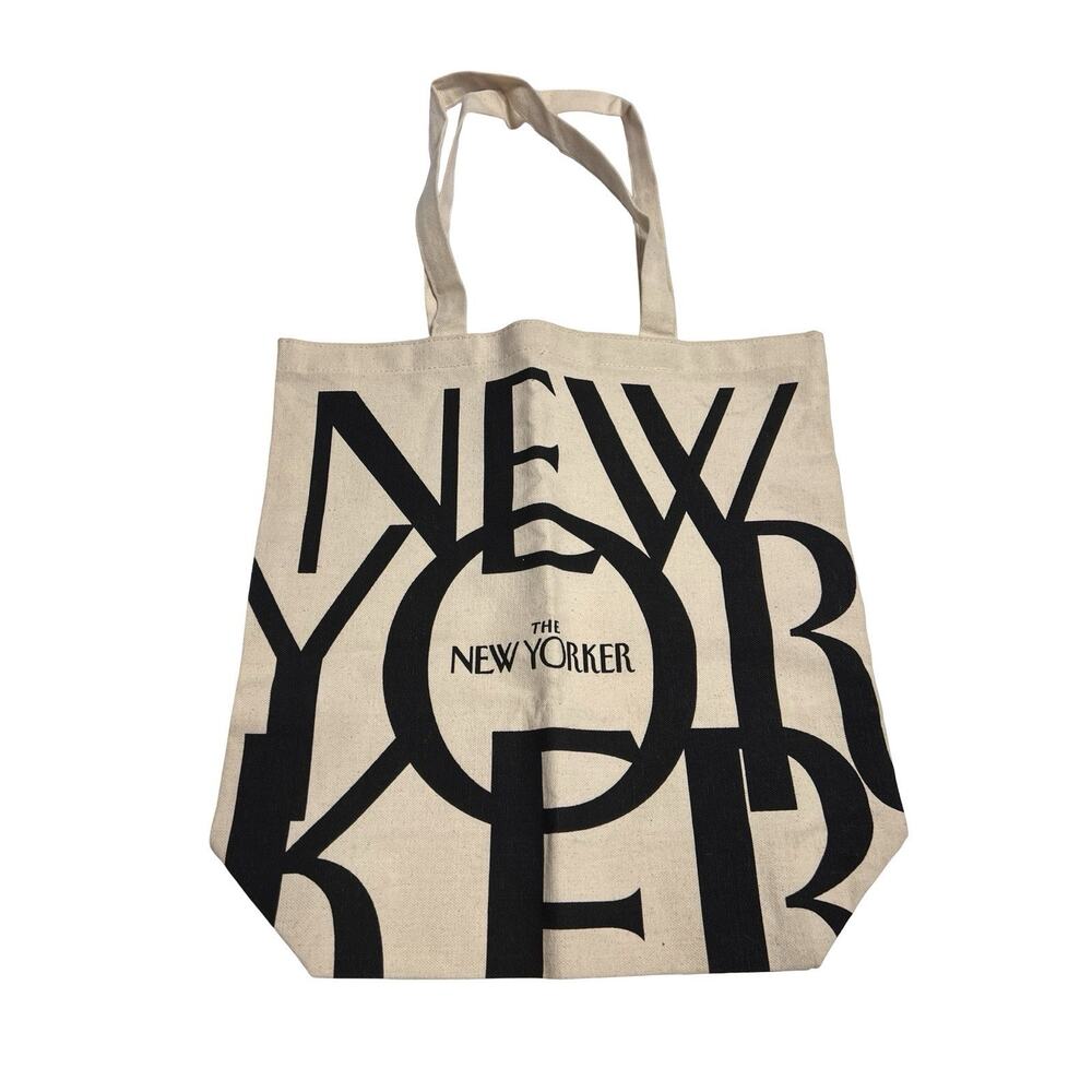 The New Yorker Tote Bag Canvas Print White Black Logo Shopper Open Top Reusable